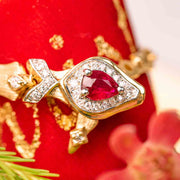 Natural Pigeon Blood Ruby Snake Diamond Ring D0.25ct d0.10ct – 18K Gold